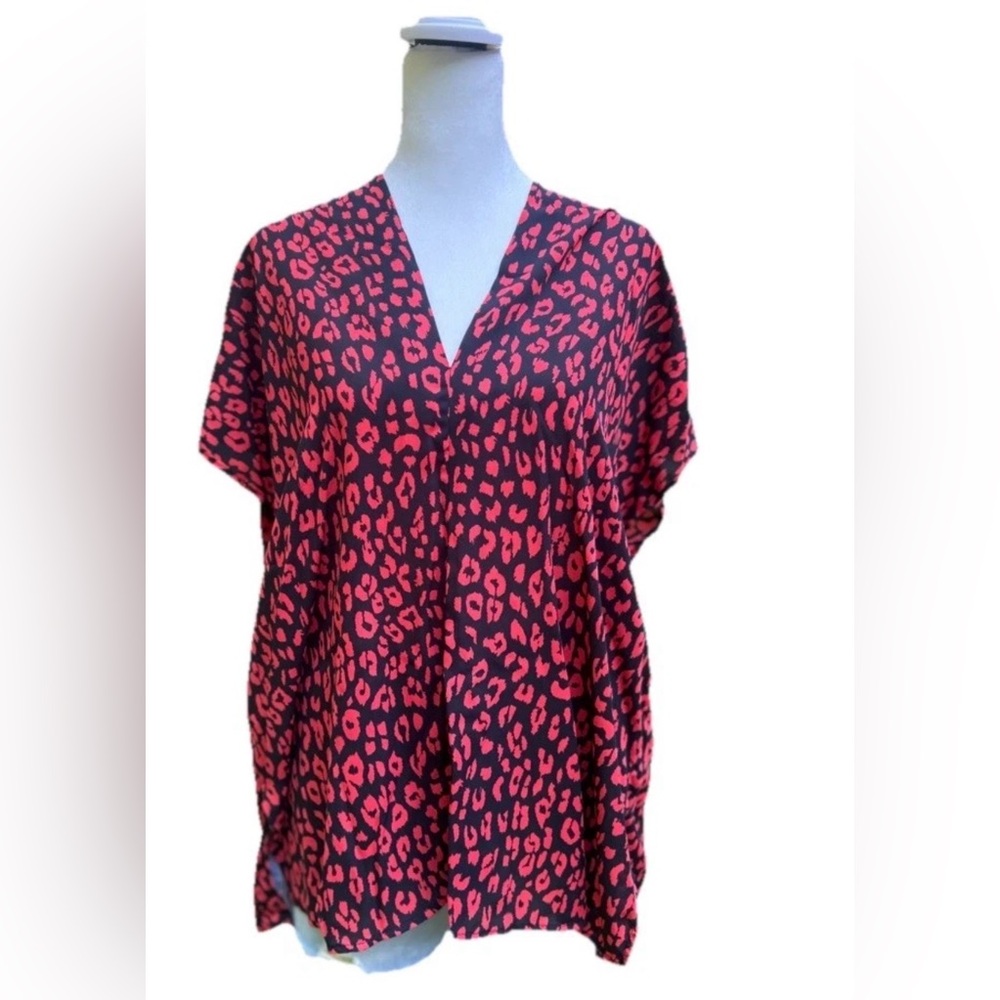 NWT Chicos Women Cardigan Sz  S/M Button Closure In Side Print Leopard Red